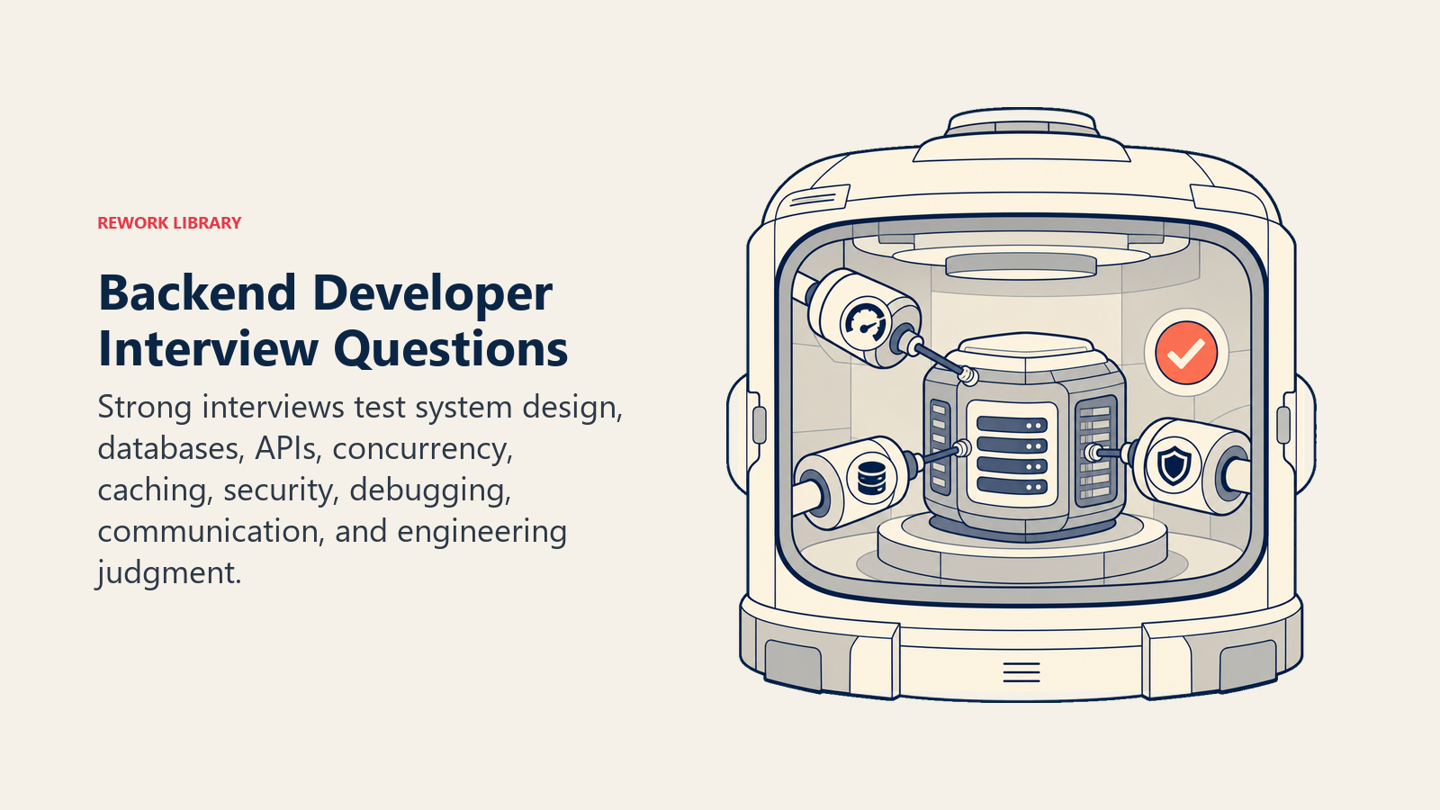 Backend Developer interview questions represented by a systems diagnostic chamber