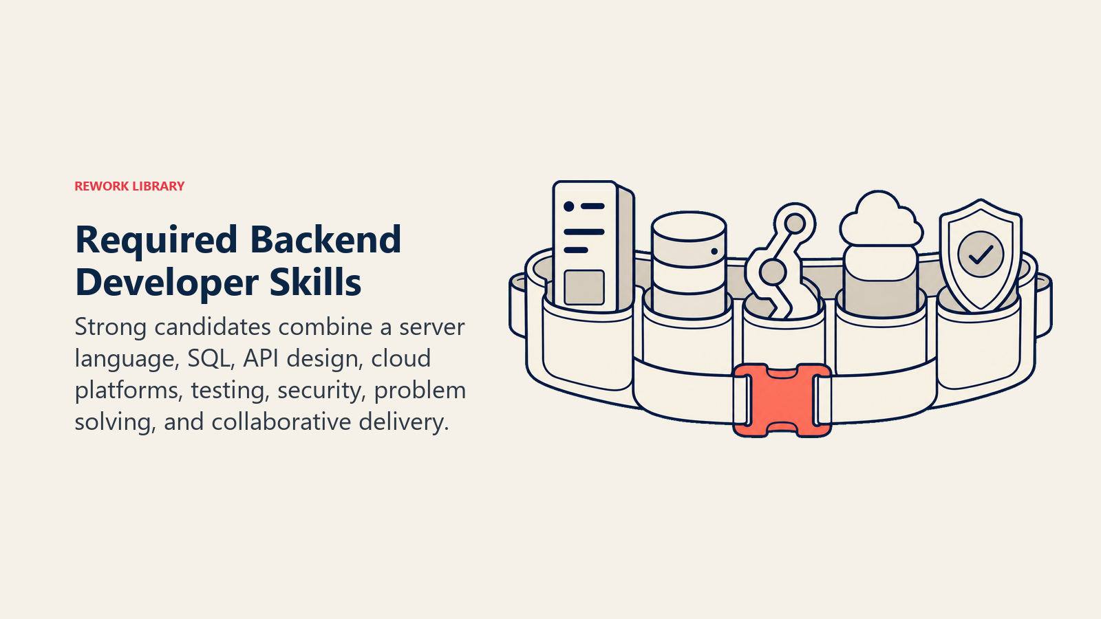 Required Backend Developer skills arranged in a technical toolbelt
