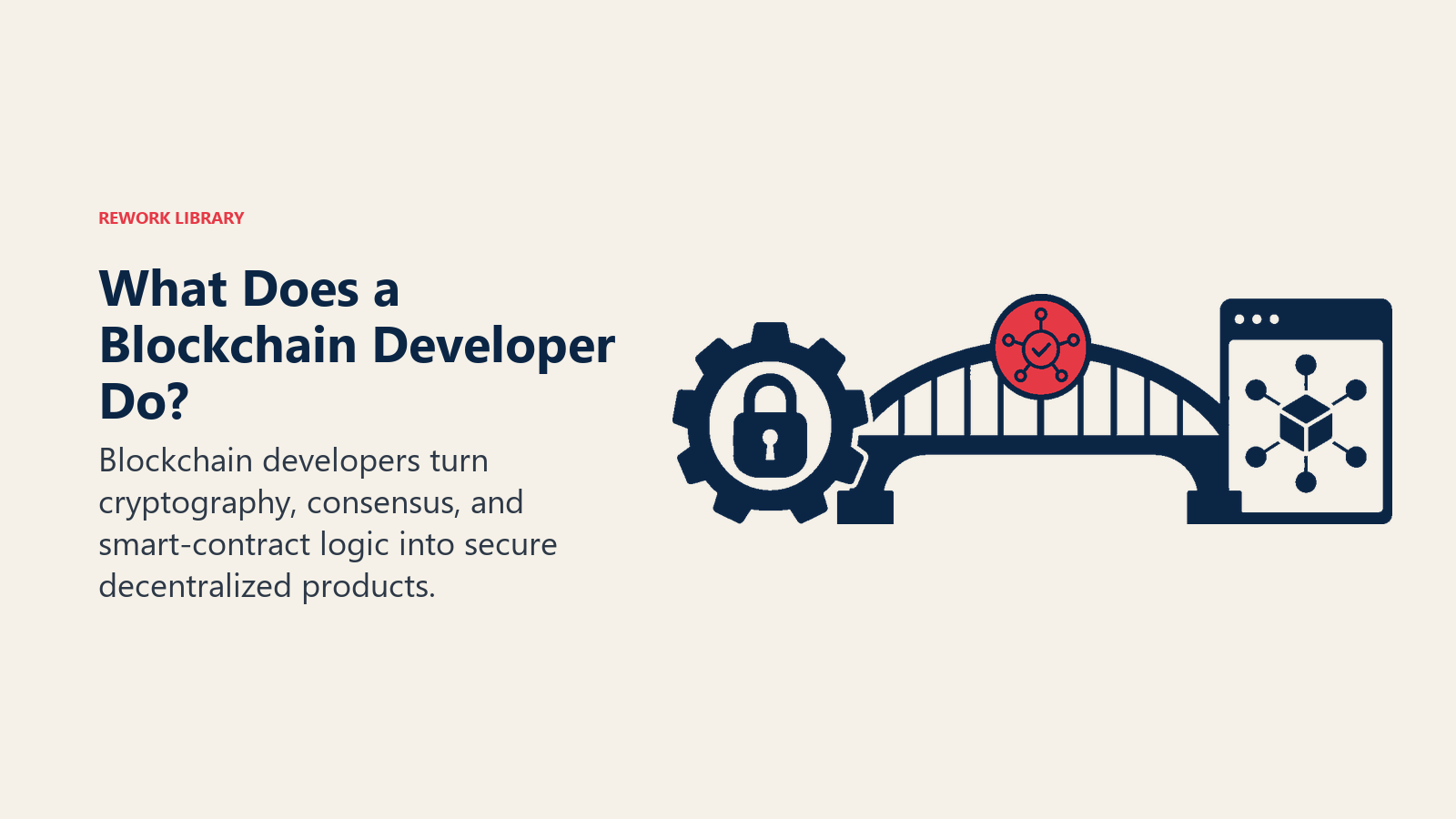 What Does a Blockchain Developer Do? illustrated with bridge from cryptography to application