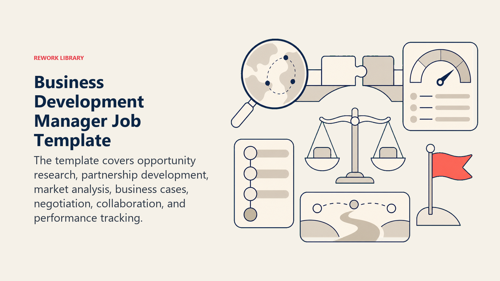 Business development manager job template represented by a strategic opportunity and partnership field kit