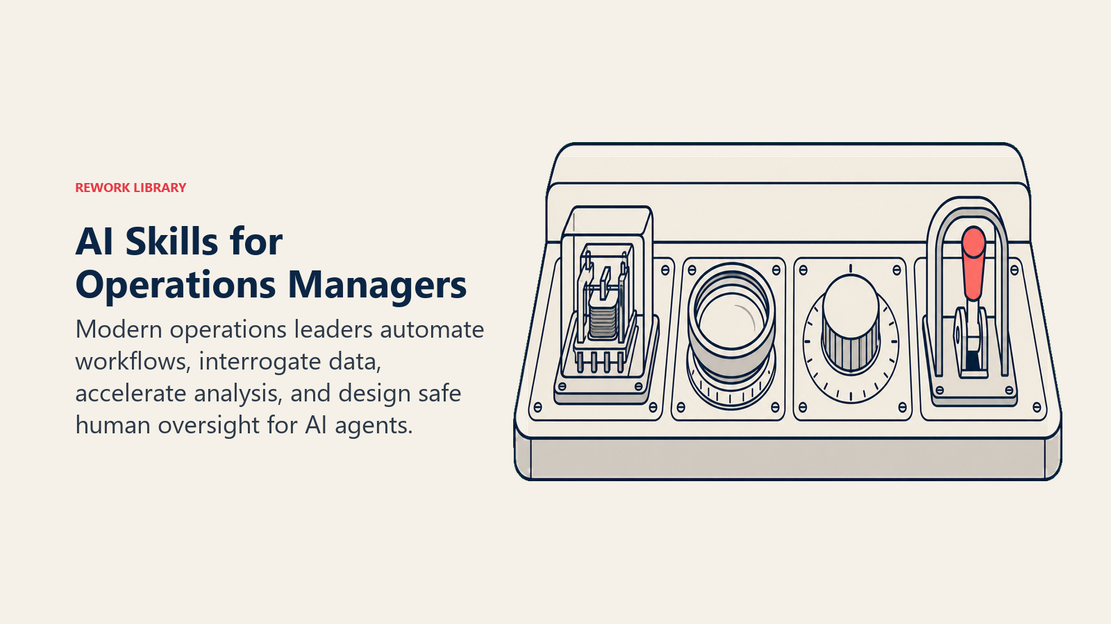 AI skills for operations managers shown as automation, analysis, data, and oversight instruments