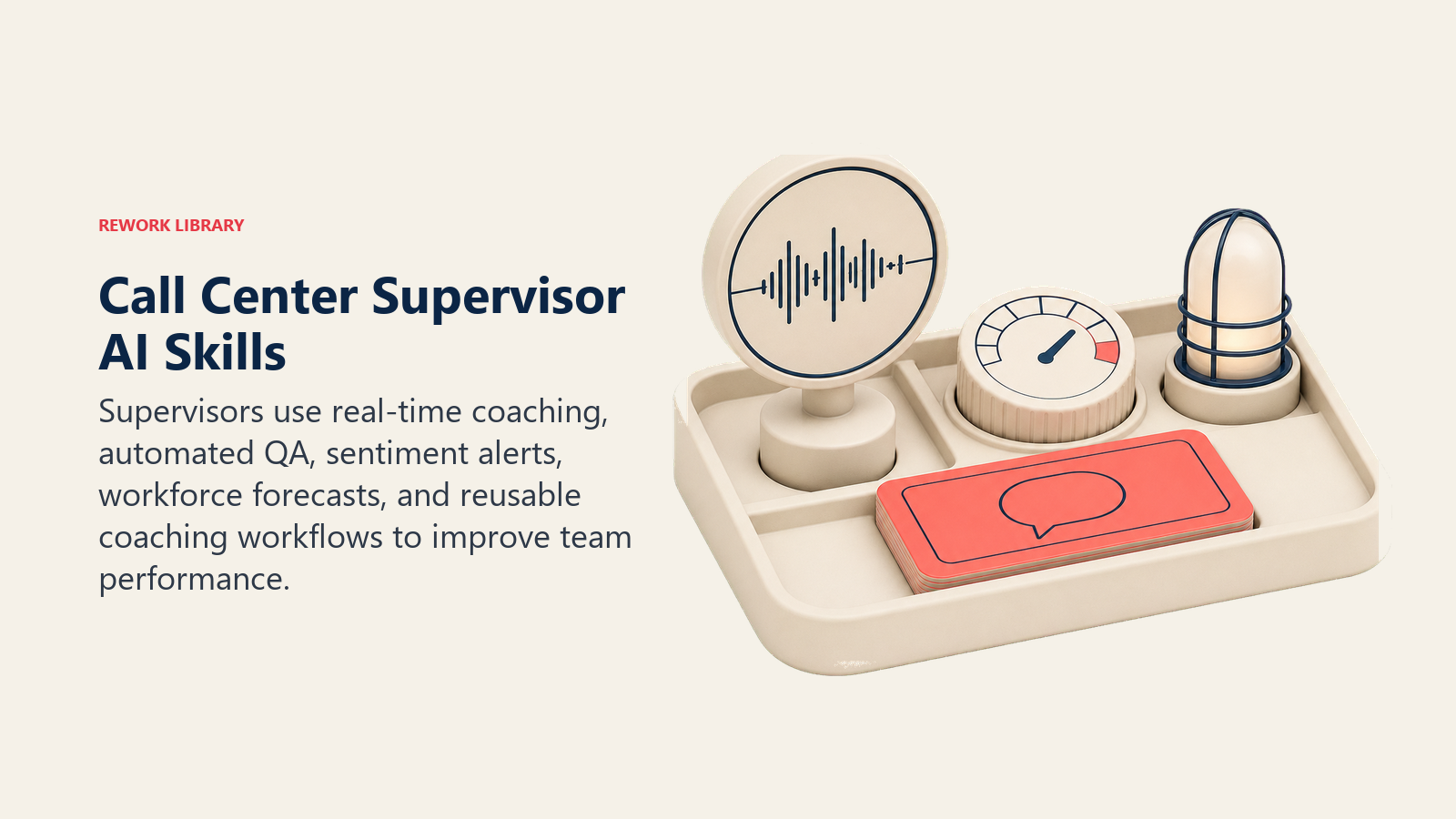 Call Center Supervisor AI Skills illustrated with compact AI coaching tool tray