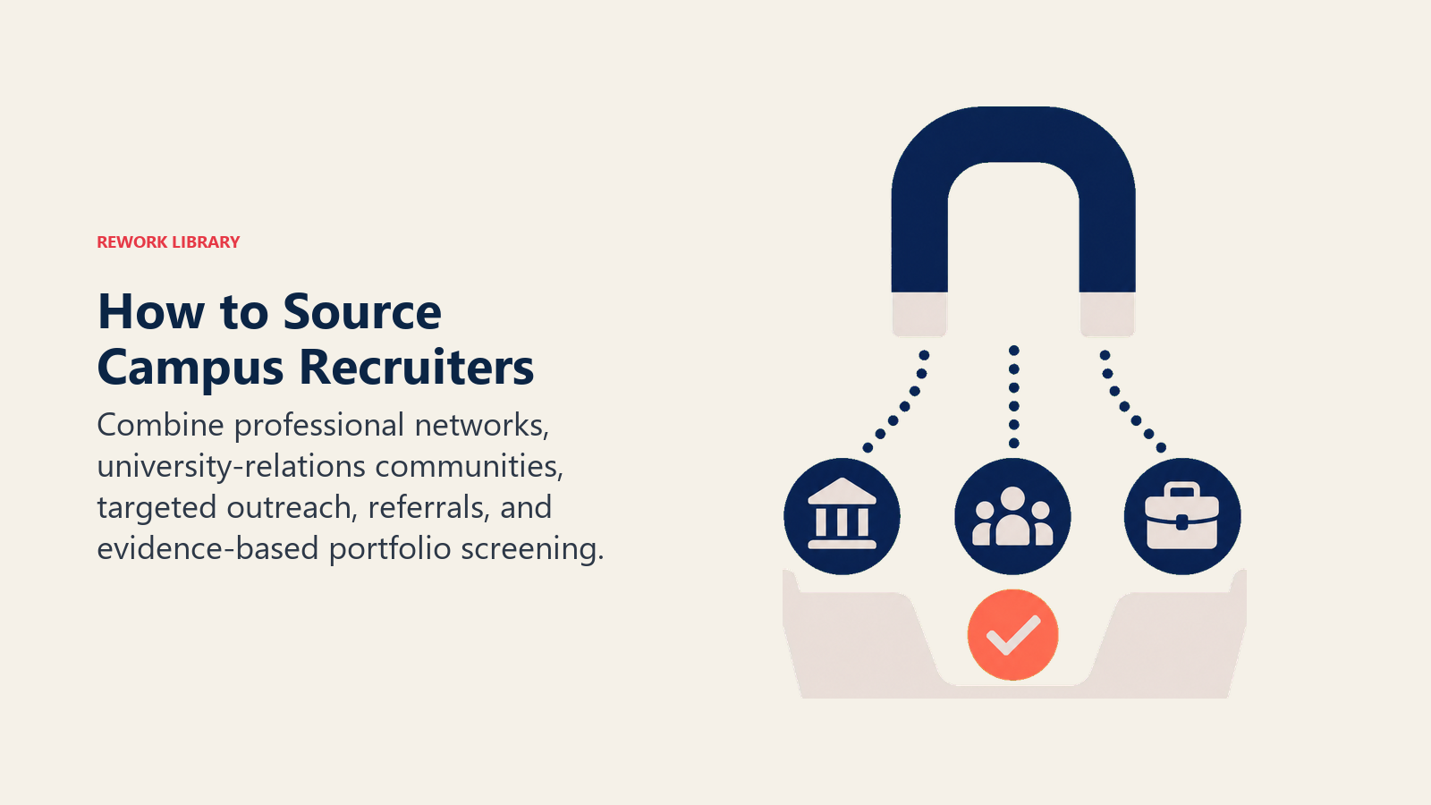 How to Source Campus Recruiters illustrated as channel magnet attracting qualified tokens