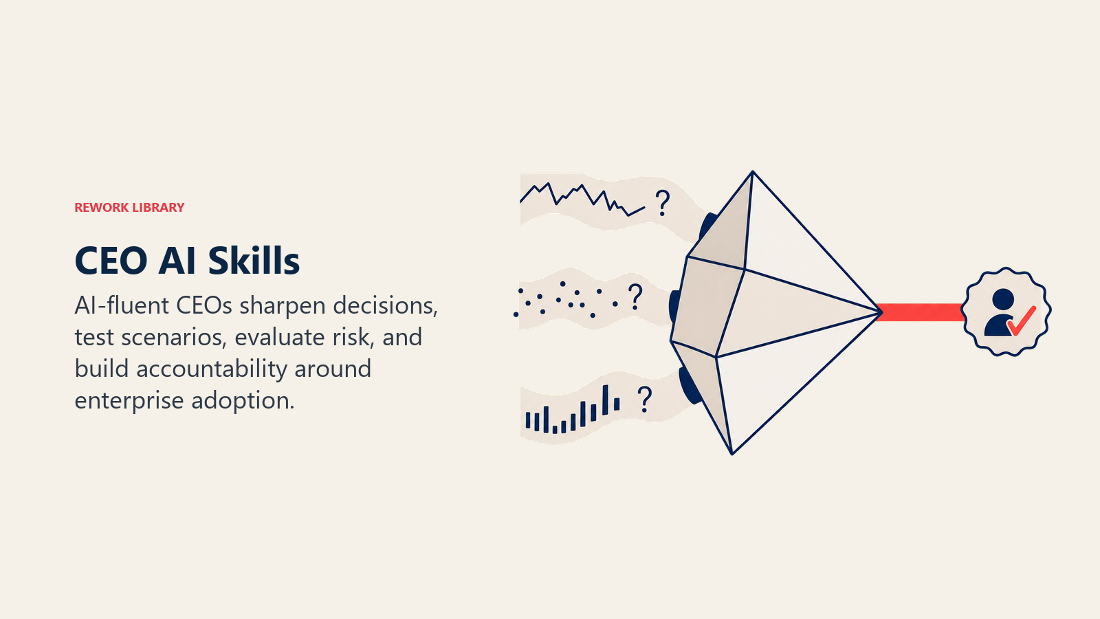 CEO AI skills shown as a decision prism turning uncertain signals into accountable action