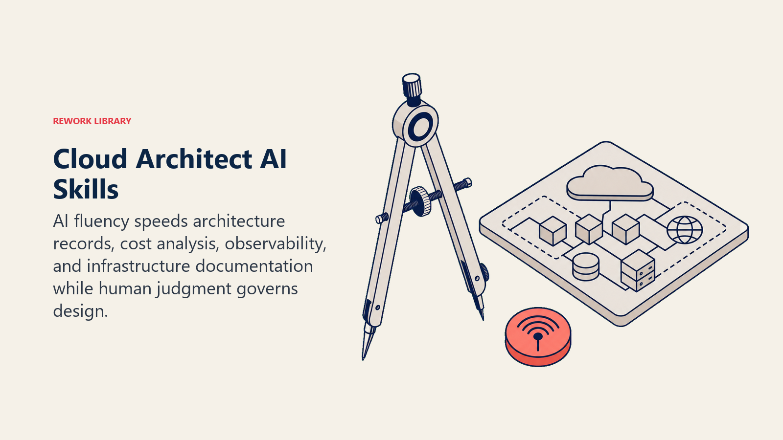 Cloud Architect AI Skills illustrated as drafting compass with AI signal token
