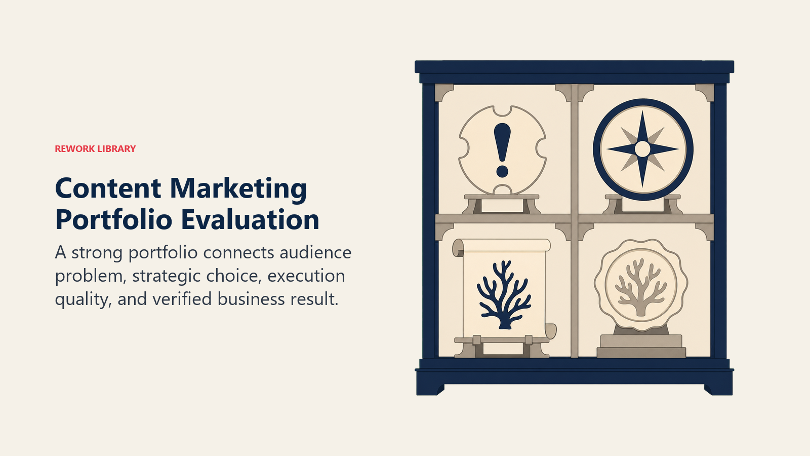 Content marketing portfolio evaluation tracing audience problem, strategy, execution, and result
