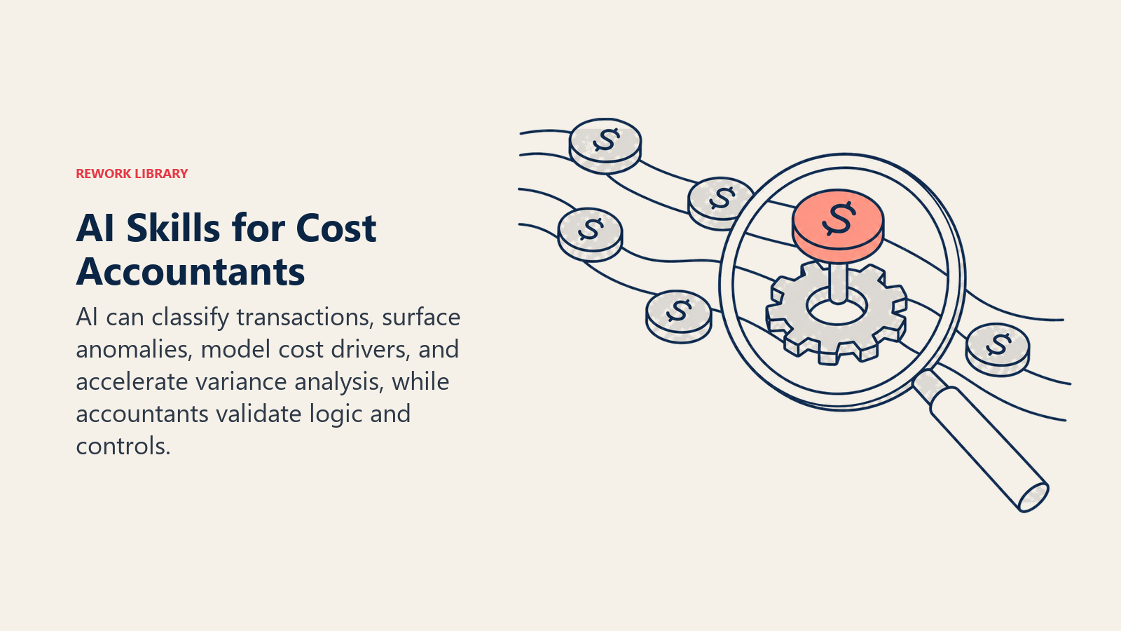 AI Skills for Cost Accountants illustrated with anomaly magnifier