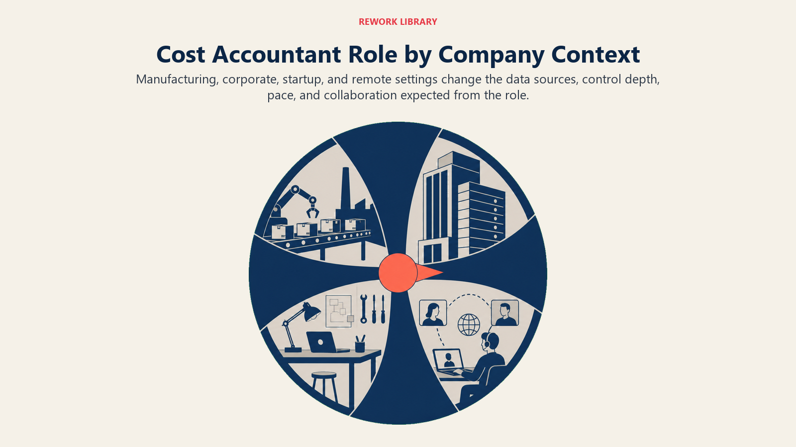 Cost Accountant Role by Company Context illustrated with rotating context lens