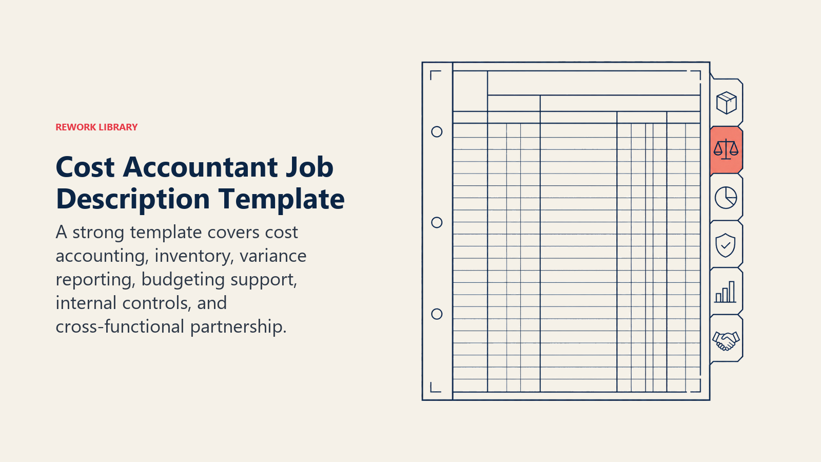 Cost Accountant Job Description Template illustrated with ledger blueprint