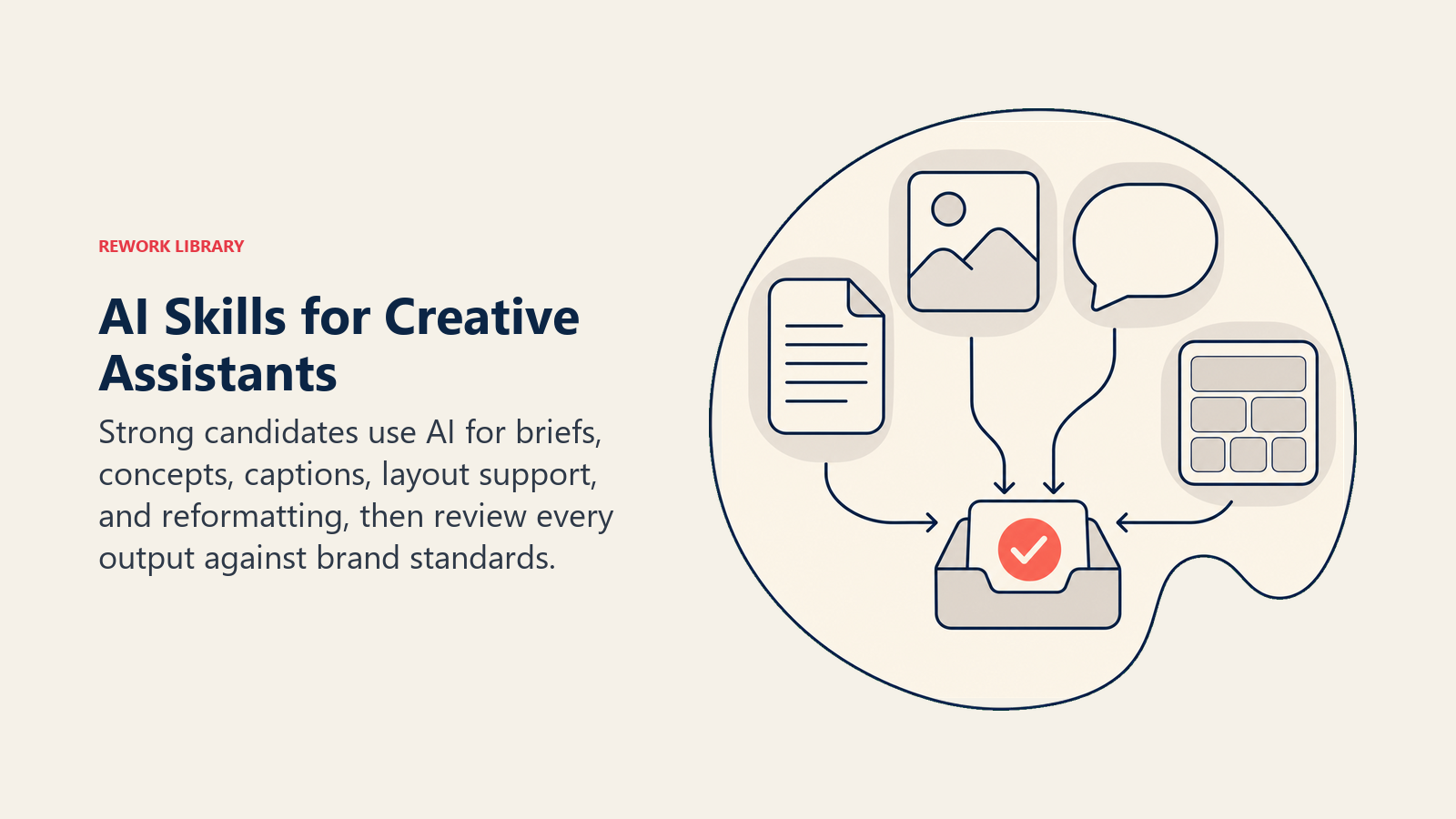 AI skills for creative assistants represented by a creative tool palette and brand review station