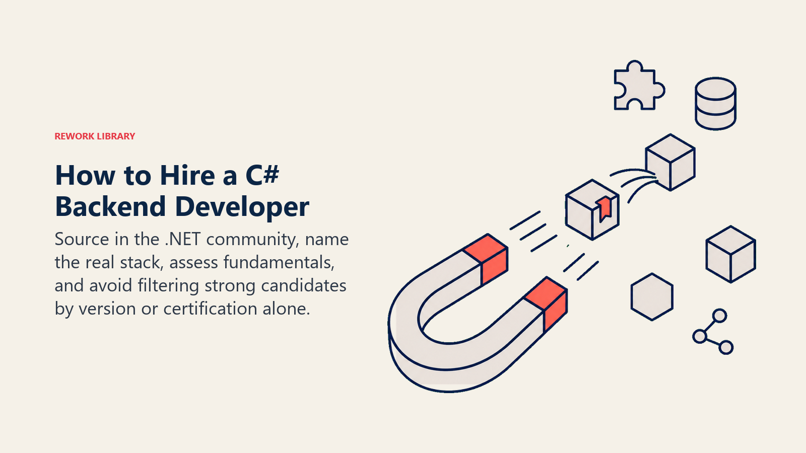 How to hire a C# backend developer shown as a talent magnet selecting a backend service skill token