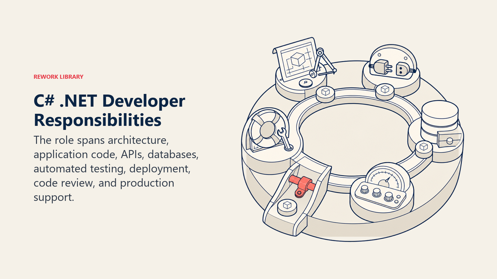 C# .NET developer responsibilities shown as a circular software development lifecycle