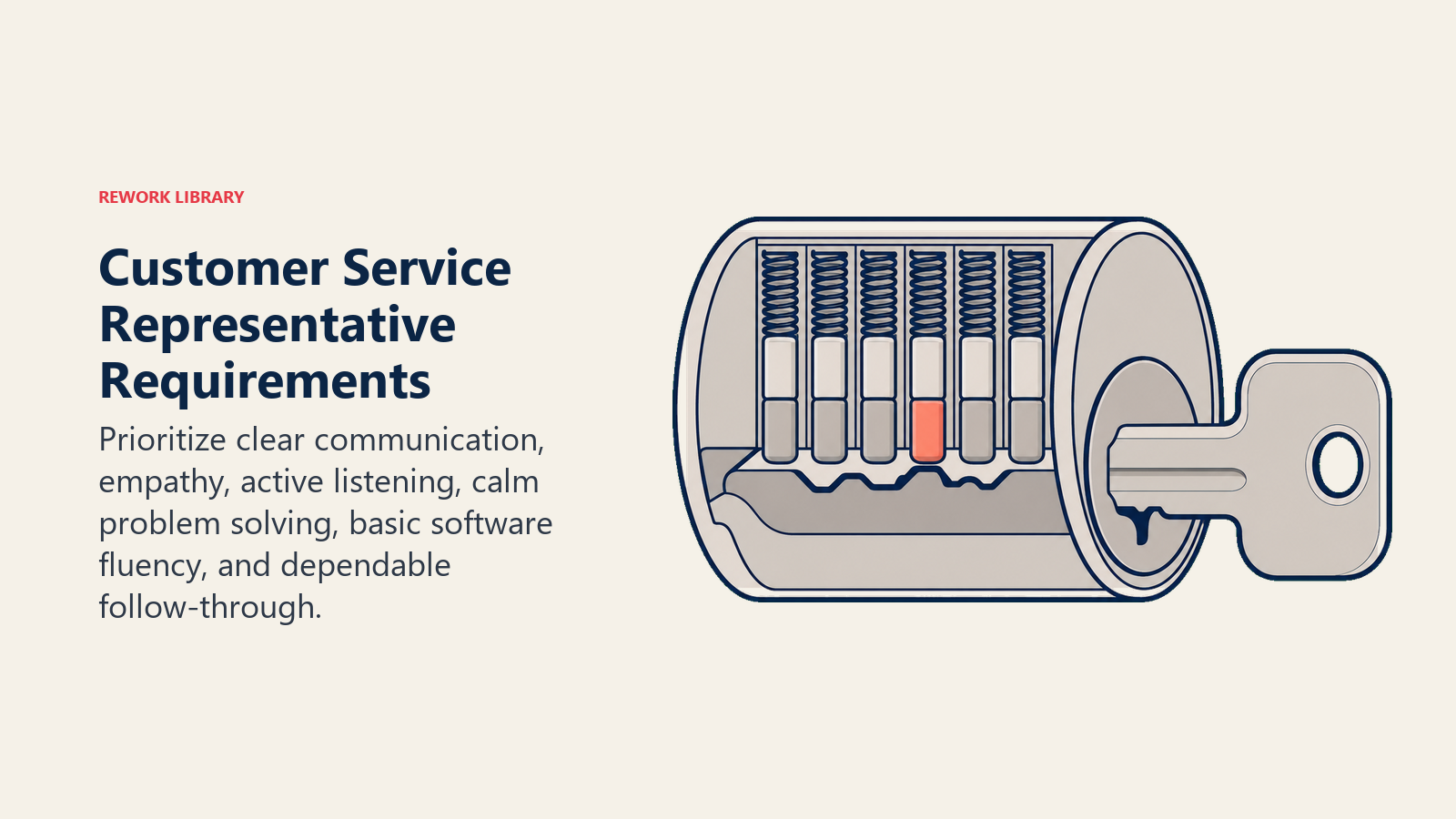 Customer Service Representative requirements represented by a six-pin qualification lock and fit key