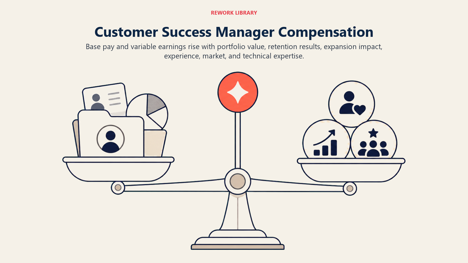 Customer Success Manager Compensation illustrated with compensation balance with portfolio and outcomes