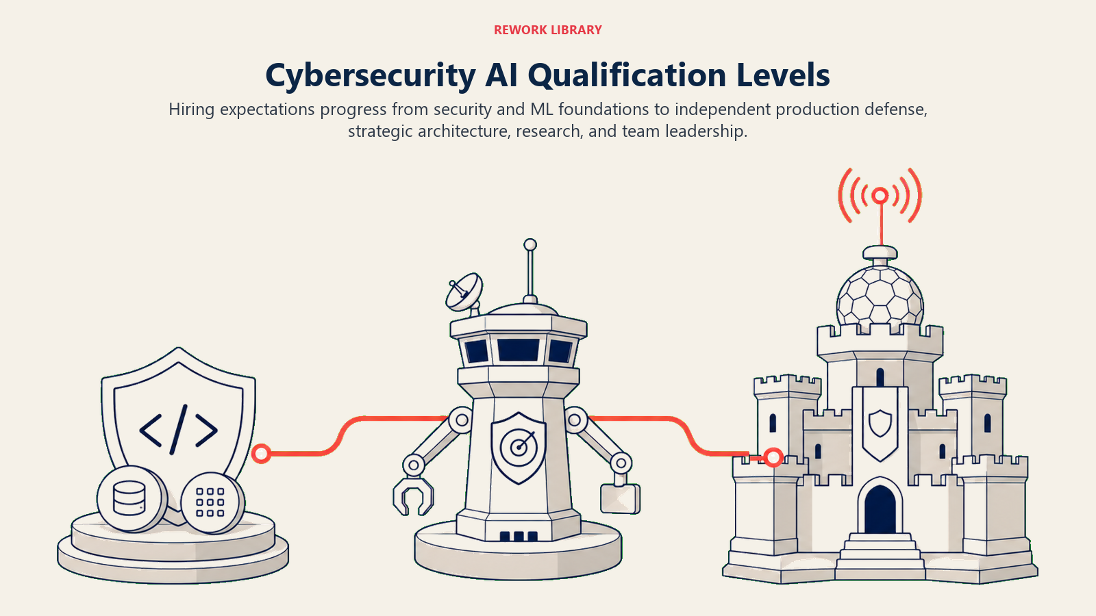 Cybersecurity AI Qualification Levels illustrated with three-stage security capability progression