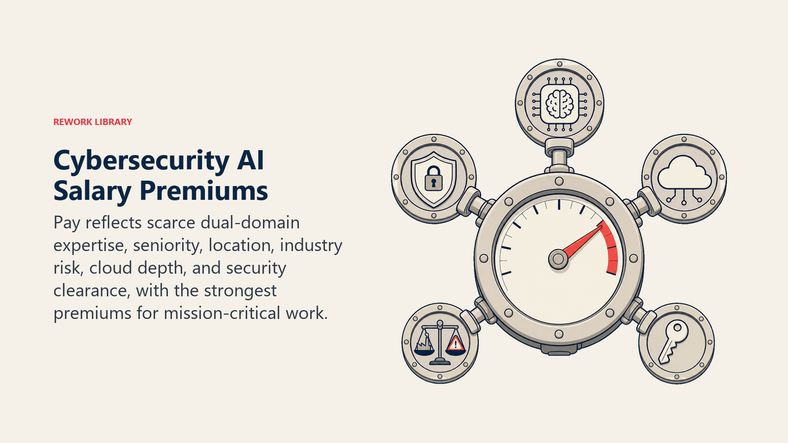 Cybersecurity AI Salary Premiums illustrated with dual-domain premium dial