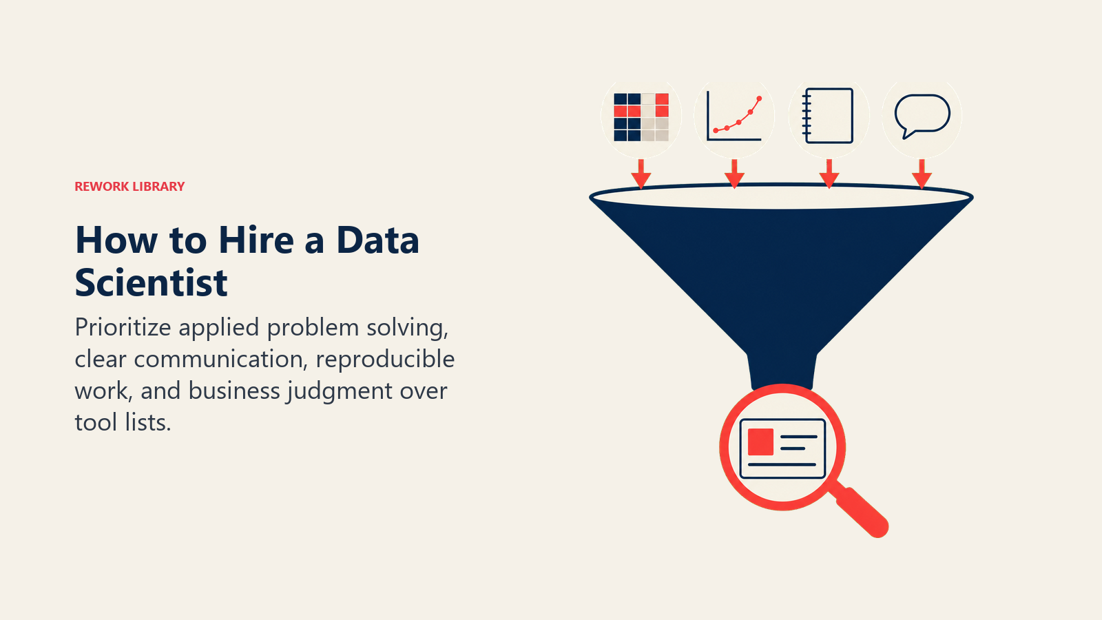 How to hire a Data Scientist using applied problem solving, communication, reproducible work, and business judgment