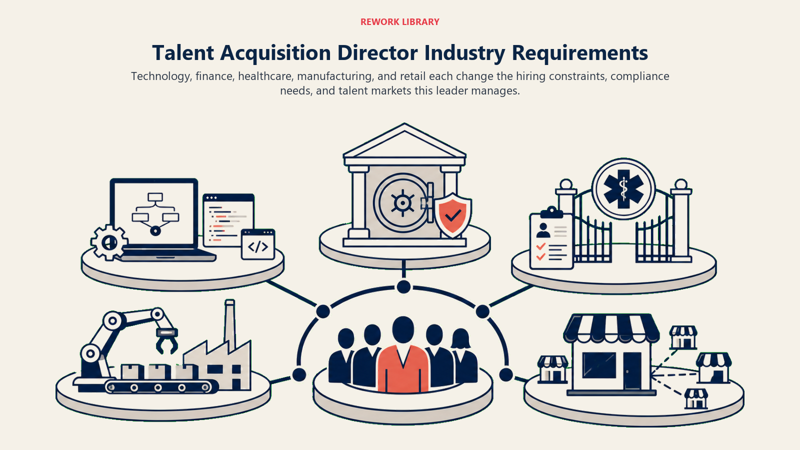 Talent Acquisition Director Industry Requirements illustrated with five industry hiring ecosystems