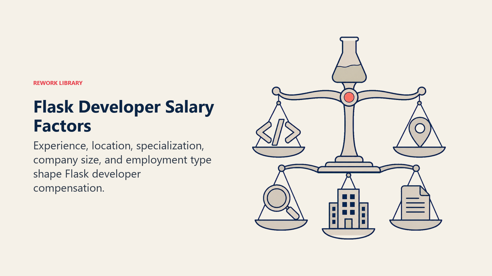 Flask Developer Salary Factors shown as compensation balance with five weighted tokens