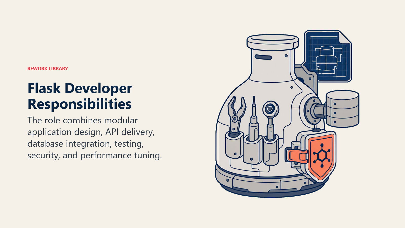 Flask Developer Responsibilities shown as service vessel with a compact tool belt