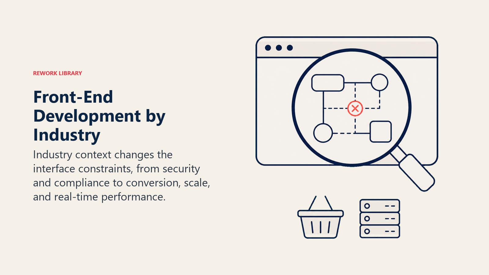 Front-end development industry considerations shown through a browser lens over security, commerce, scale, and real-time systems