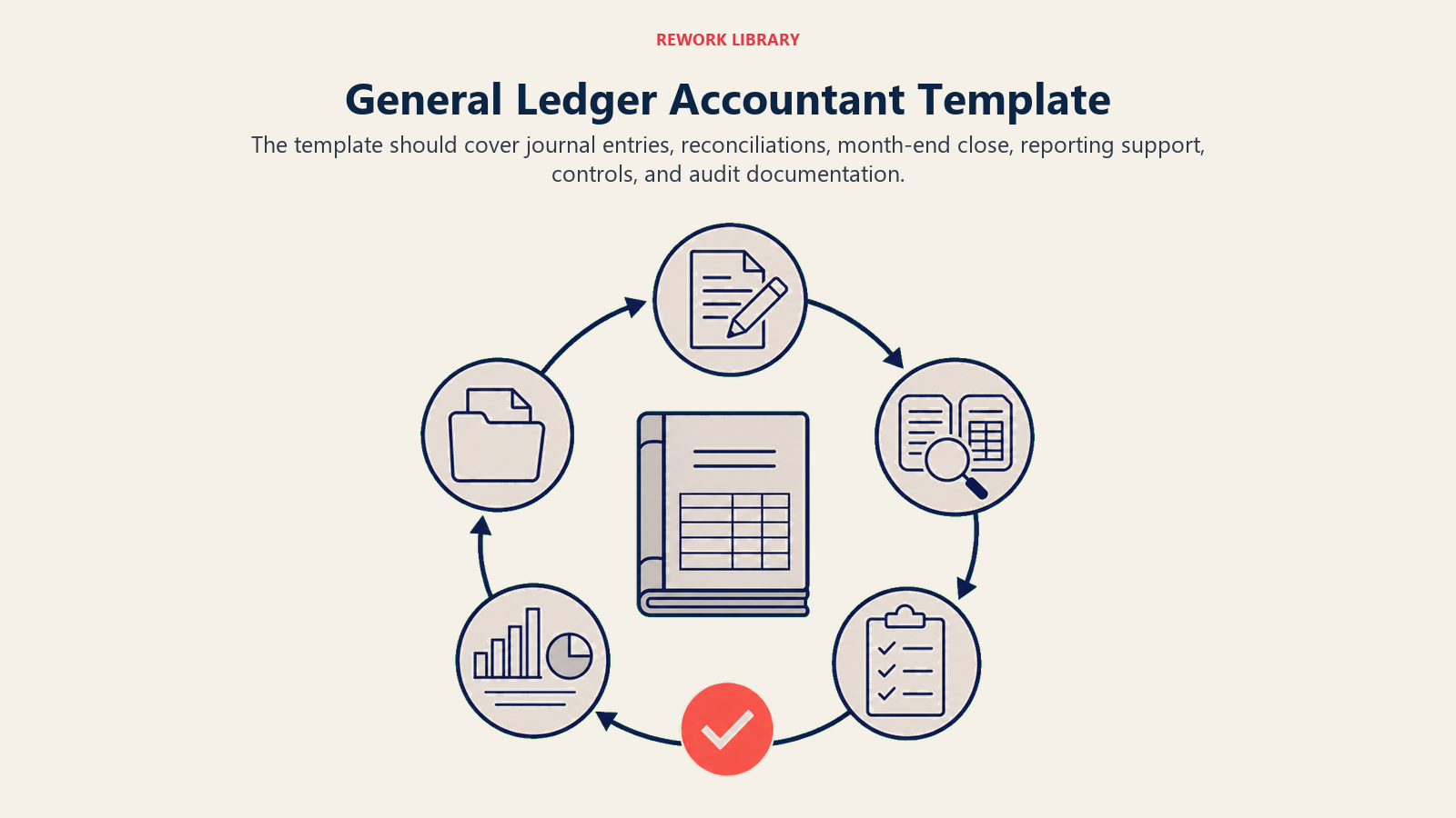 General Ledger Accountant Template illustrated with close cycle wheel