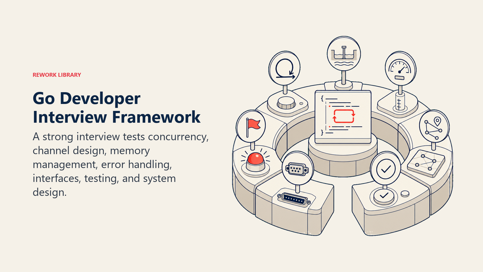 Go developer interview framework with technical assessment stations