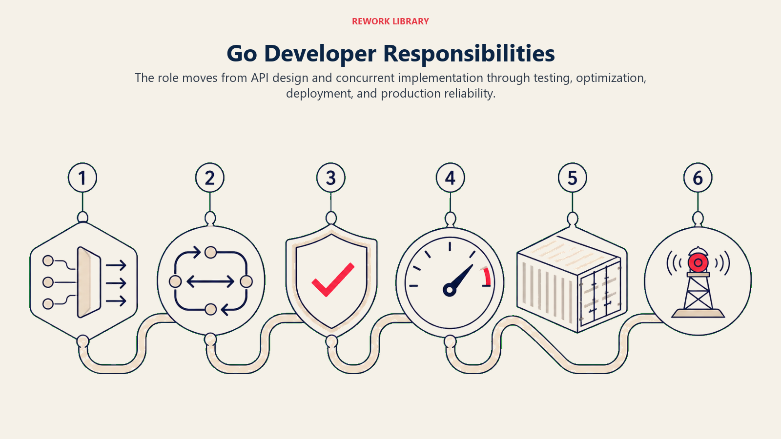 Go developer responsibilities flow from API design to reliable production systems
