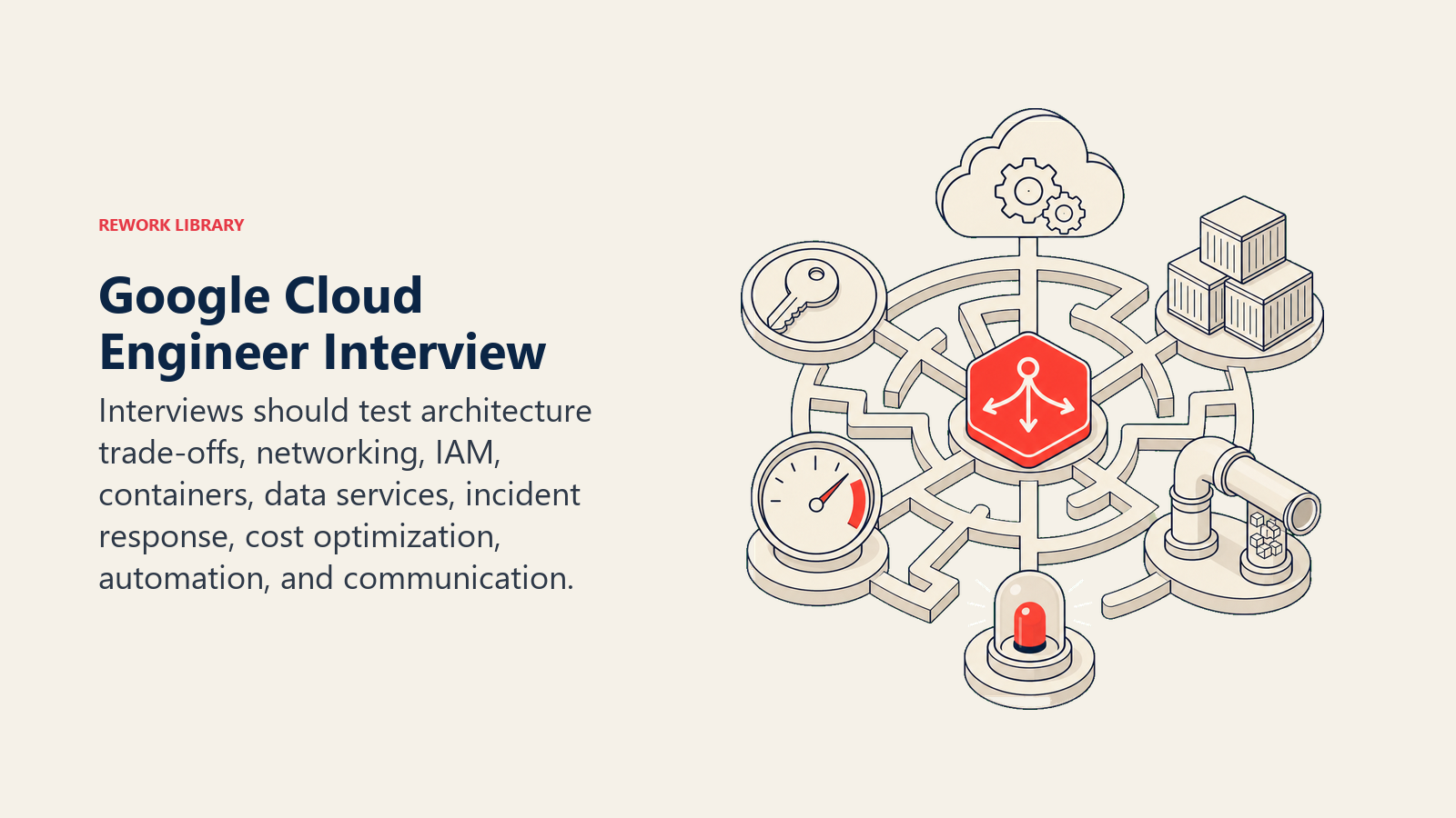 Google Cloud Engineer Interview illustrated with cloud architecture assessment range
