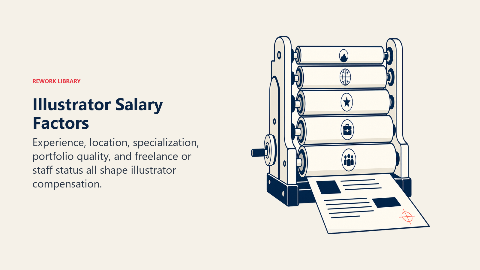 Illustrator salary factors calibrated through a portfolio print press