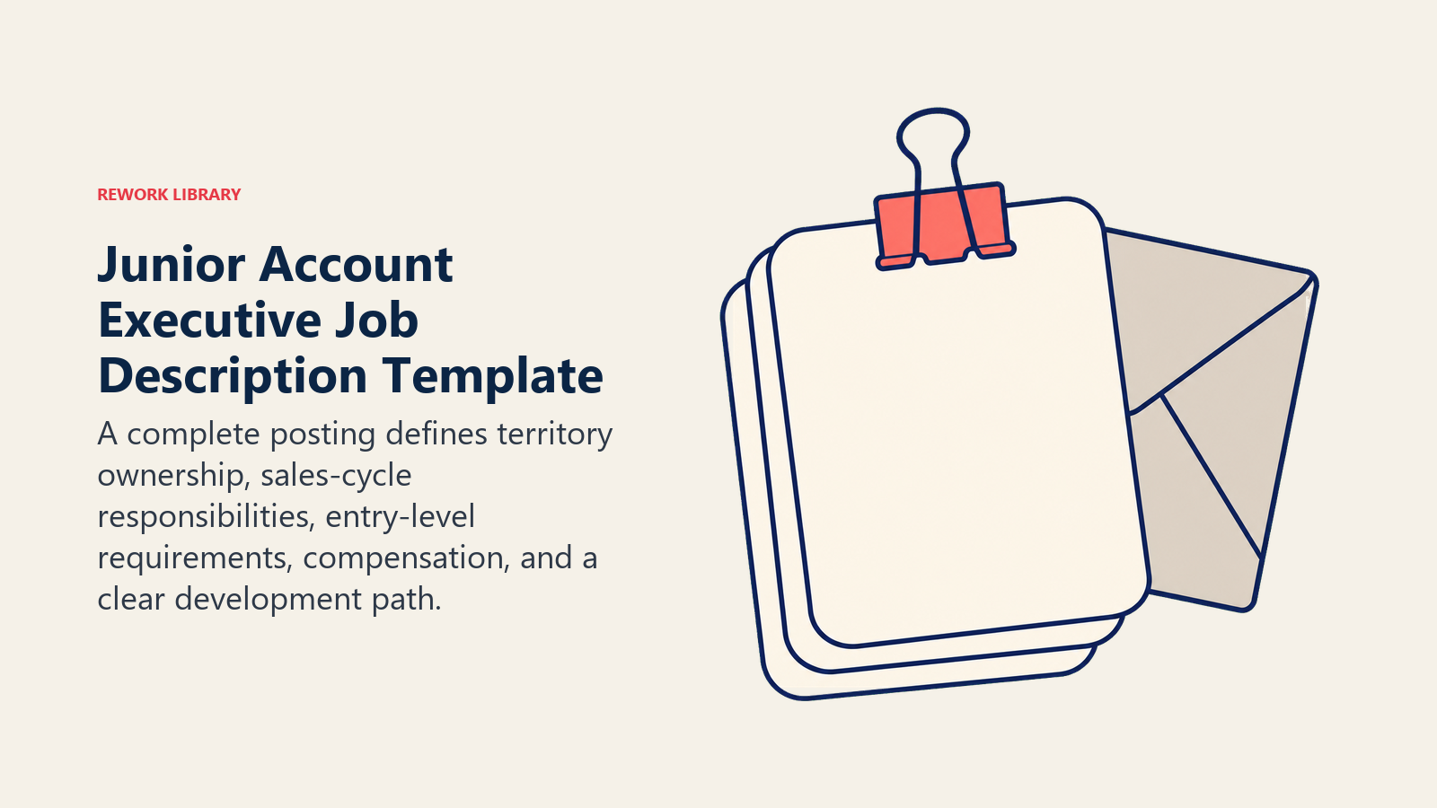 Junior Account Executive job description template shown as an assembled responsibilities, qualifications, and compensation document