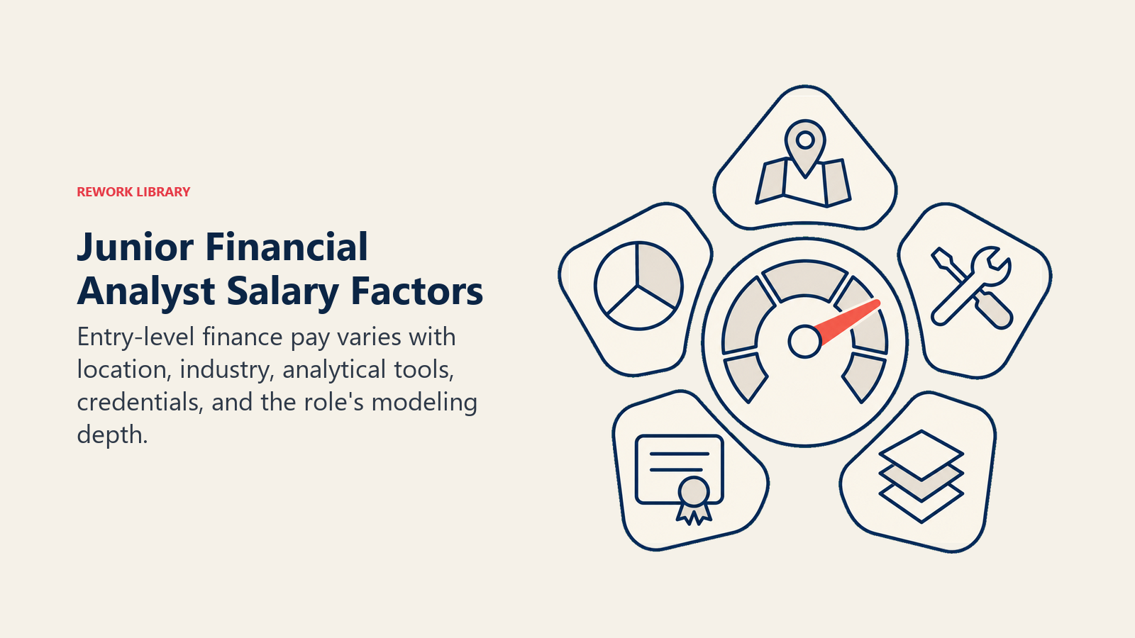 Junior Financial Analyst salary factors shown on a calibrated hiring dial