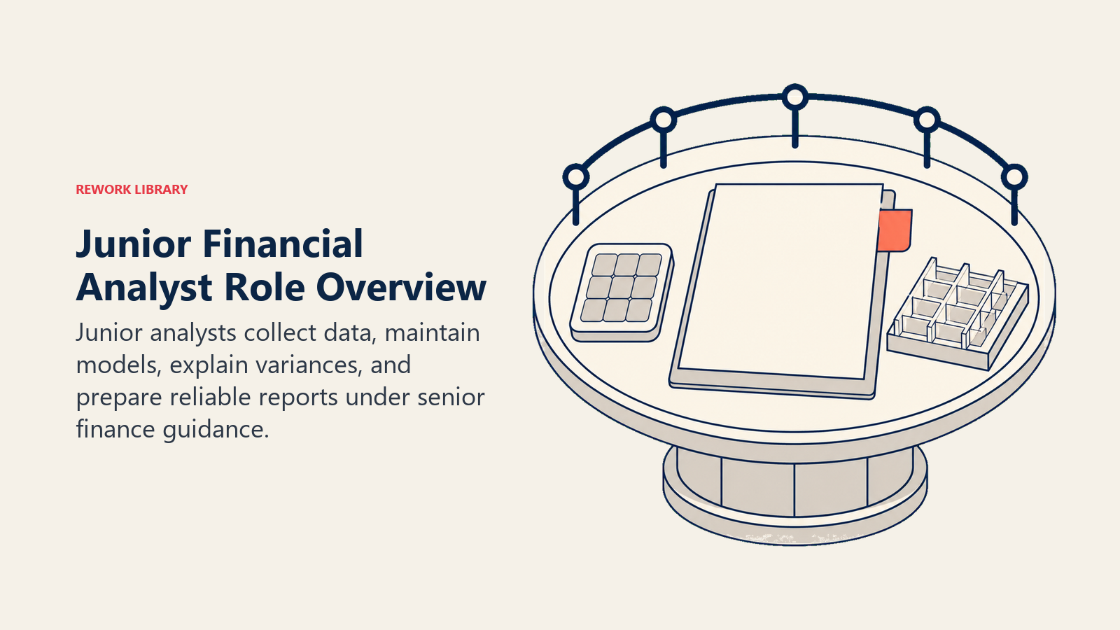 Junior Financial Analyst role overview shown as a guided finance drafting table