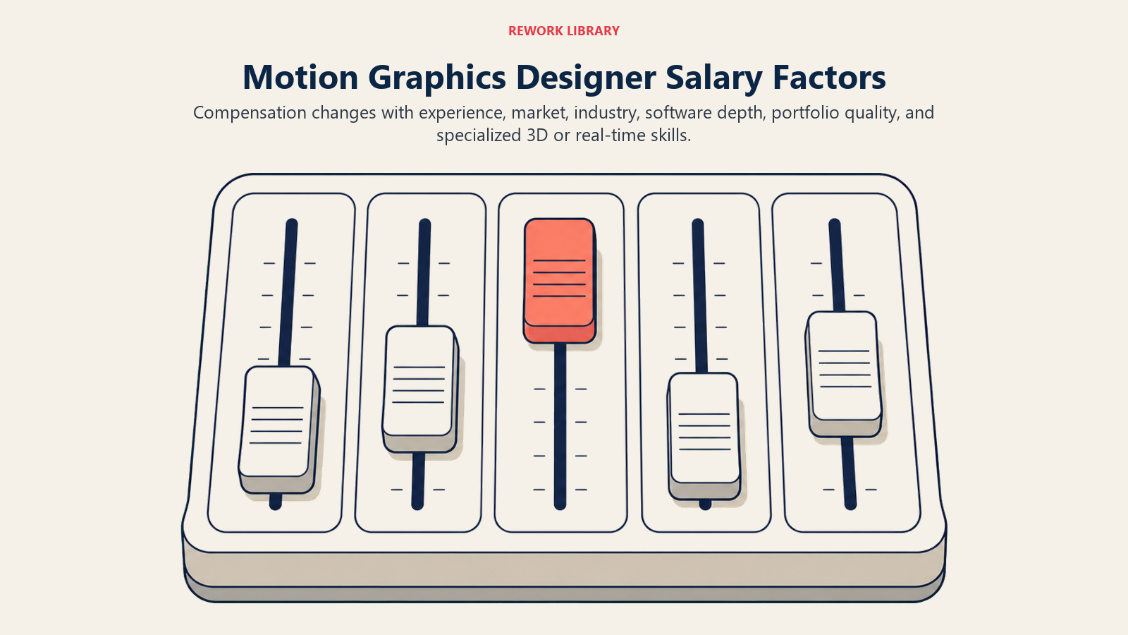 Motion Graphics Designer Salary Factors illustrated with creative compensation equalizer
