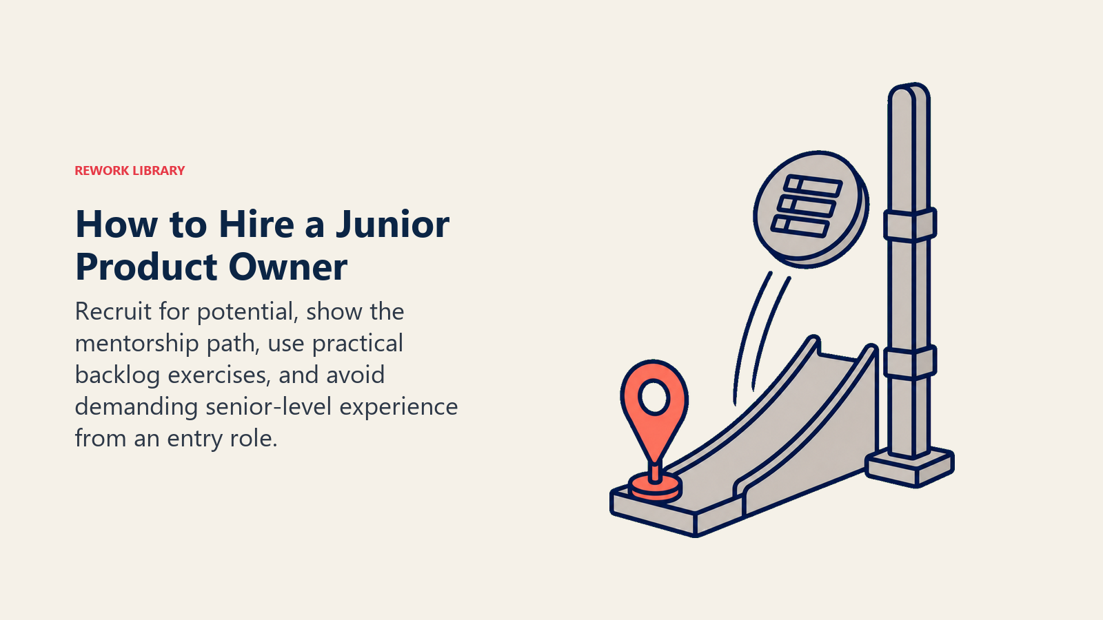Cara merekrut junior product owner ditampilkan sebagai token latihan backlog yang didukung jalur peluncuran mentor