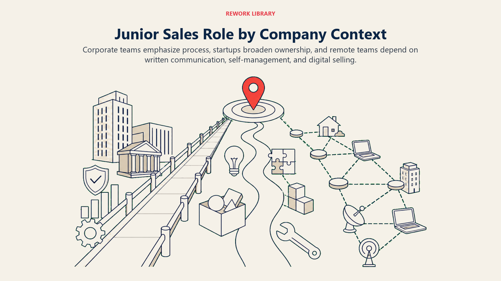 Junior sales role comparison across corporate startup and remote contexts