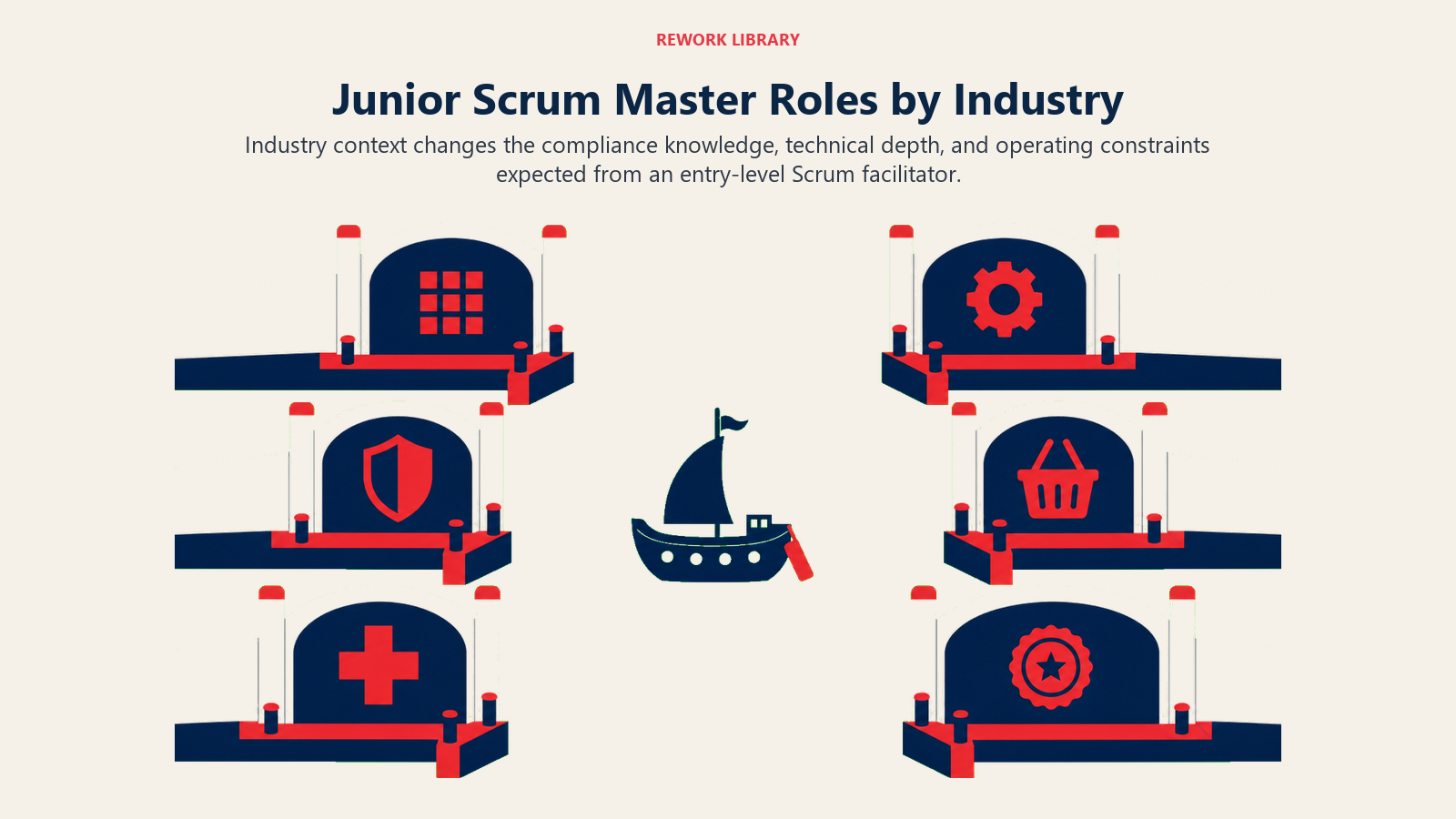 Wide comparison of Junior Scrum Master expectations across six regulated and commercial industries