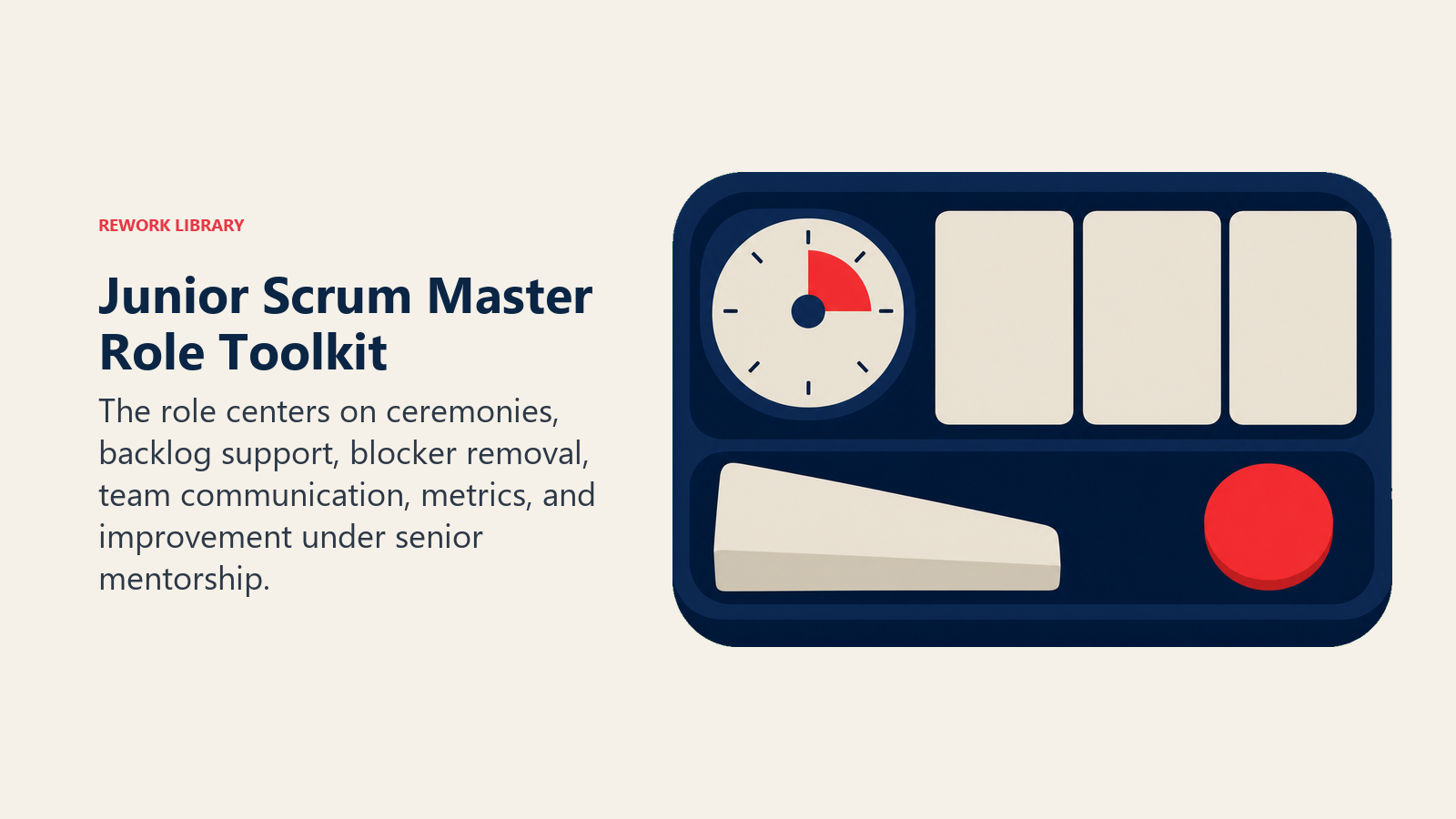Junior Scrum Master toolkit for ceremonies, backlog support, blocker removal, and team feedback