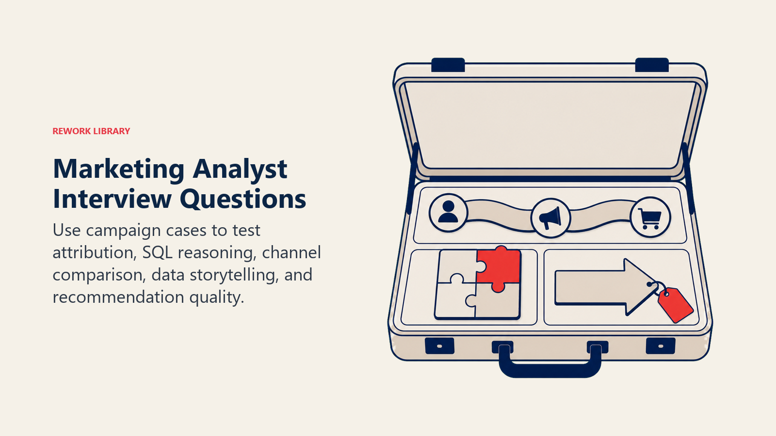 Marketing Analyst interview questions represented by an evidence case with attribution and recommendation tools