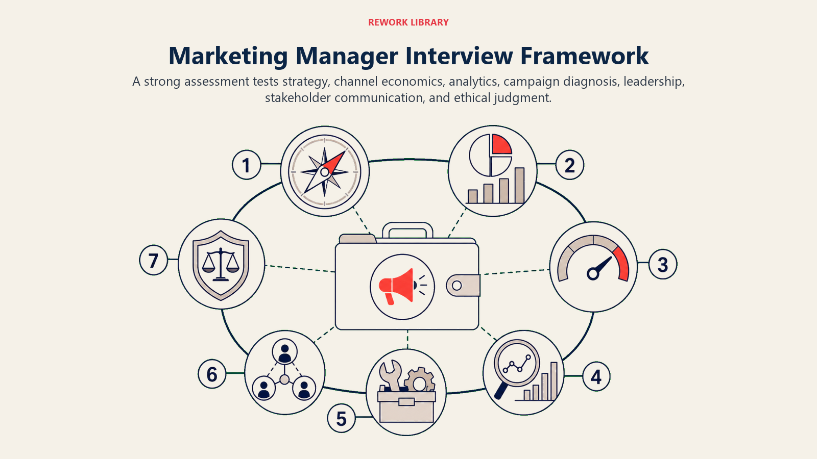 Marketing manager interview framework testing strategy analytics leadership and judgment