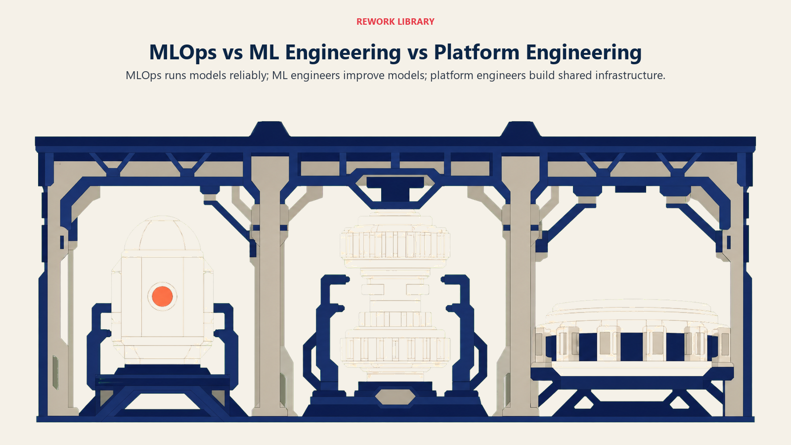 MLOps versus ML engineering versus platform engineering compared through operations, model, and infrastructure work bays