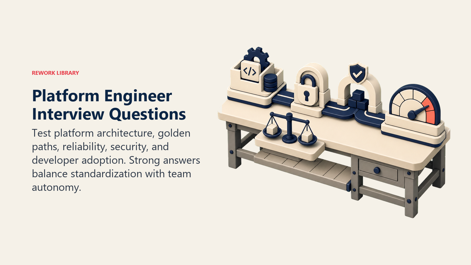 Platform Engineer interview questions shown as a self-service platform tested for reliability, security, and adoption