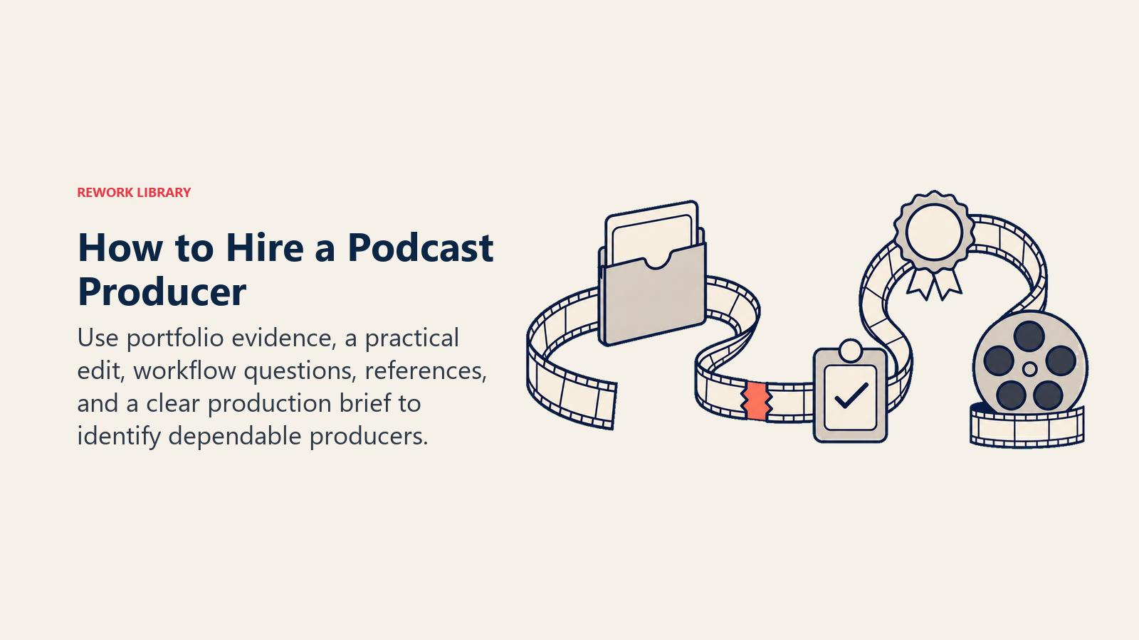 How to hire a Podcast Producer shown as a portfolio-to-publish audition route