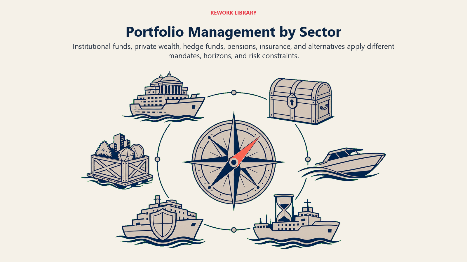 Portfolio Management by Sector shown as six-mandate compass
