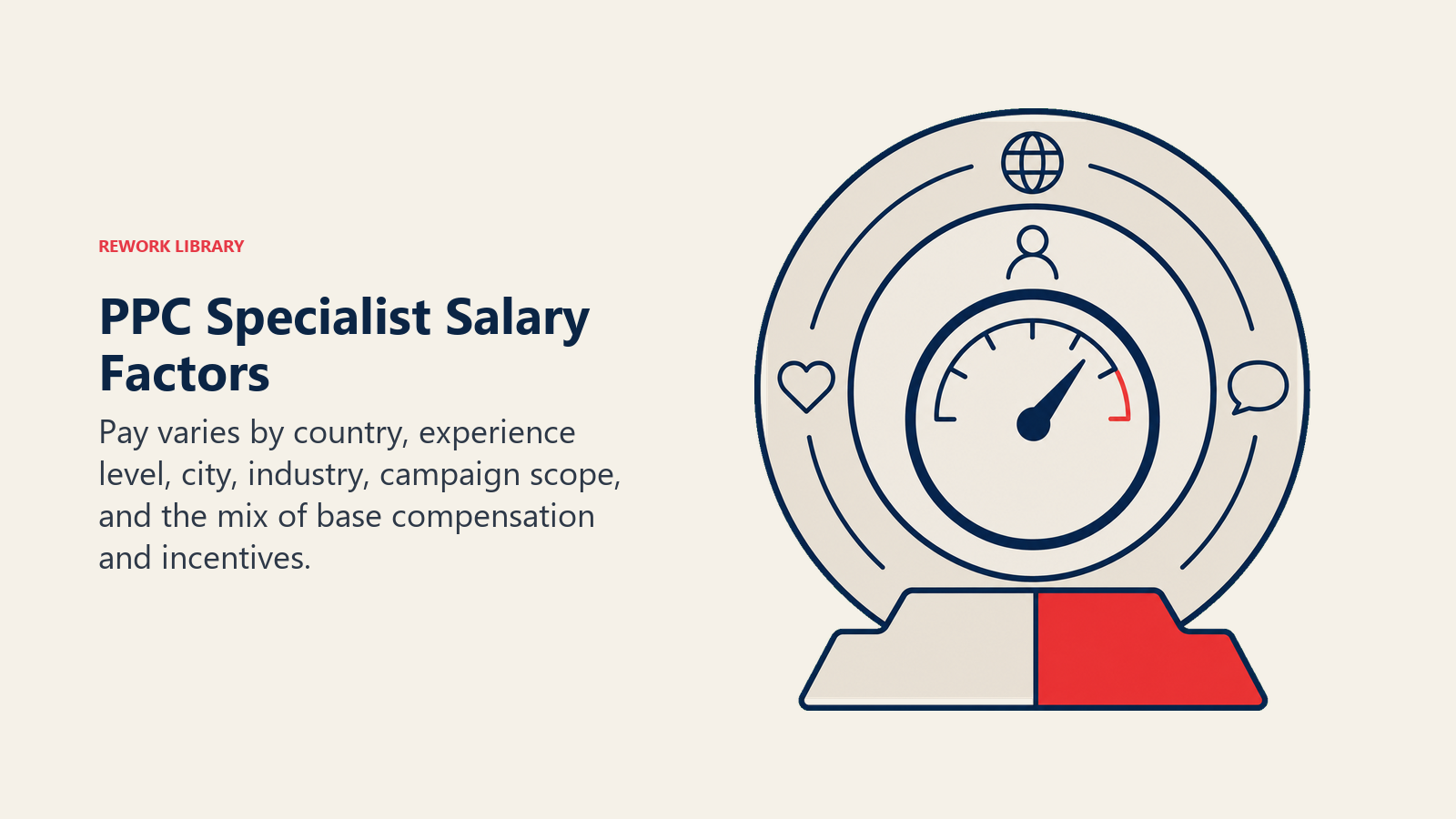 PPC specialist salary factors calibrated by country, experience, city, industry, campaign scope, and compensation mix