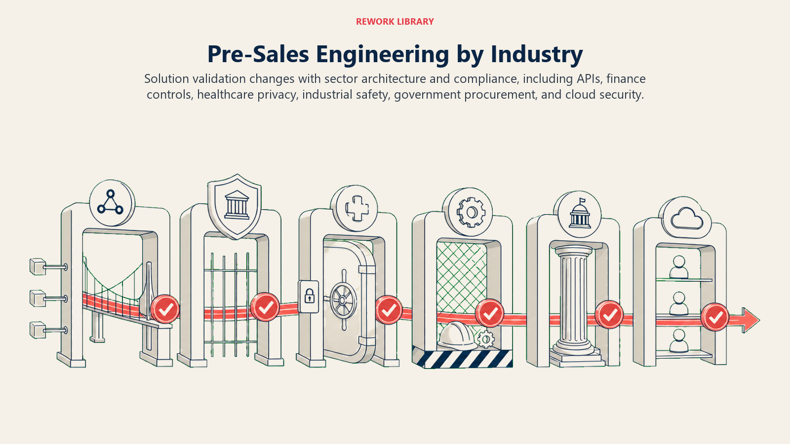 Pre-Sales Engineering by Industry illustrated with six technical validation gates