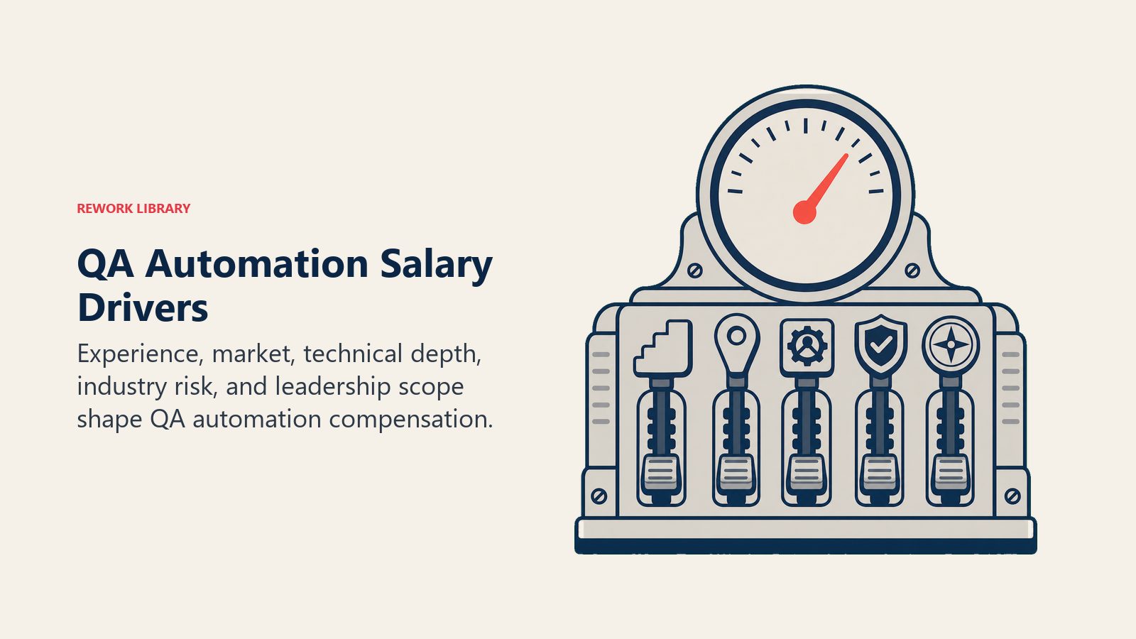 QA Automation Salary Drivers shown as calibration console with five levers