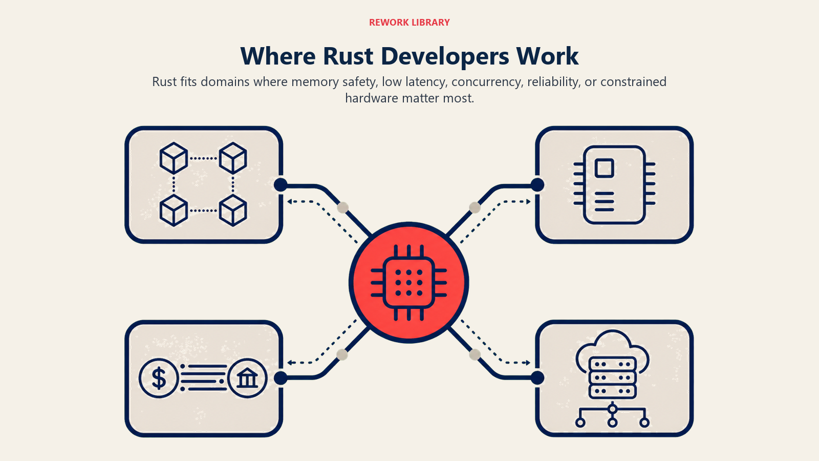 Where Rust Developers work visual mapping safety and performance to blockchain, embedded, finance, and cloud domains
