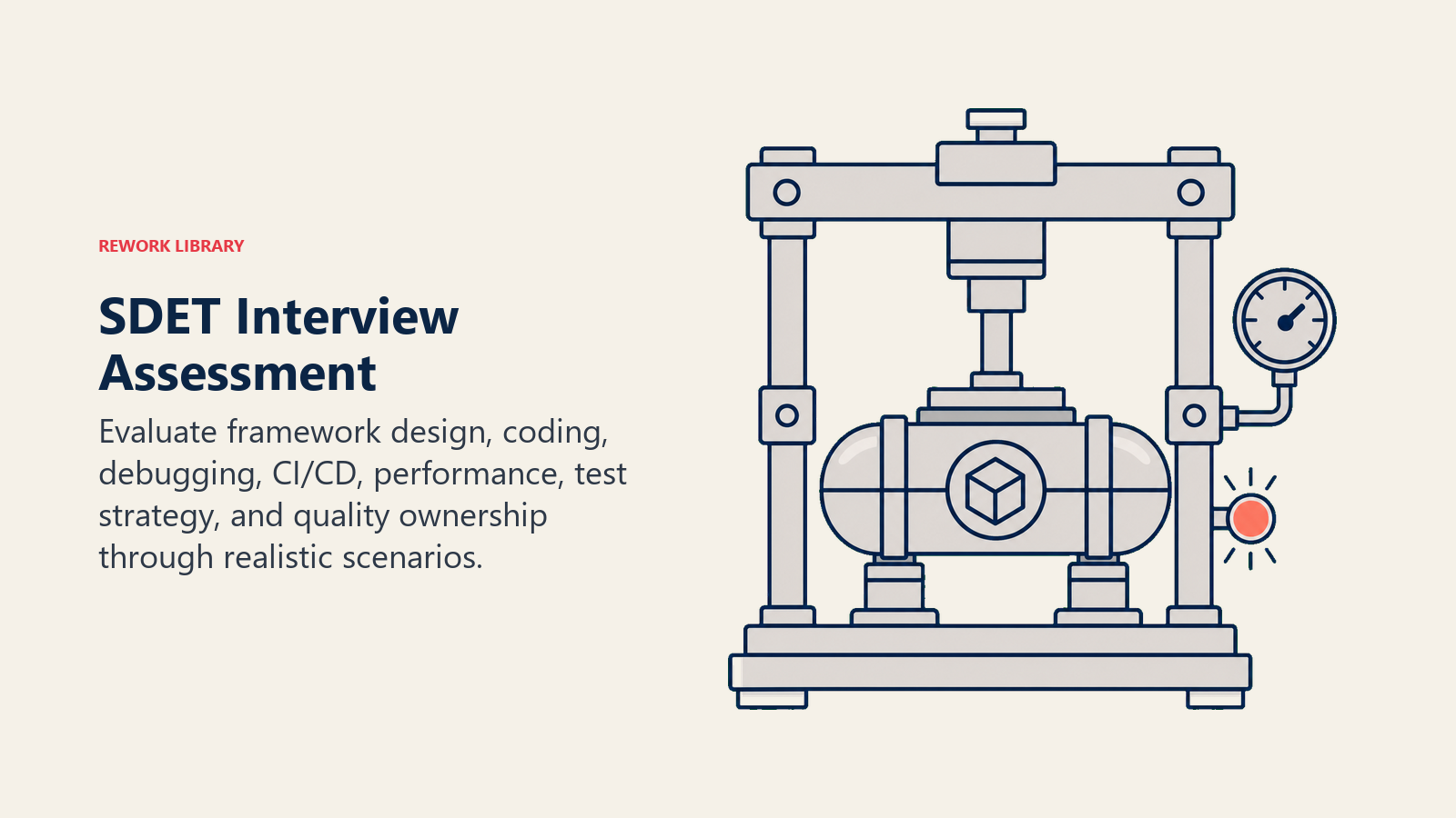 SDET Interview Assessment illustrated as stress-test harness around software capsule