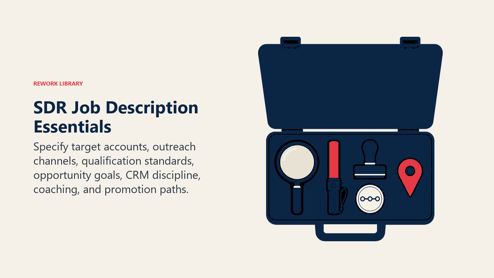 SDR Job Description Essentials illustrated with sales development field kit
